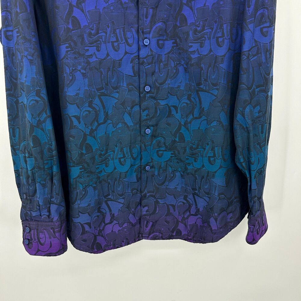 ROBERT GRAHAM Beat Street Blue Purple Ombre Graffiti Long Sleeve Dress Shirt XL - Picture 4 of 6
